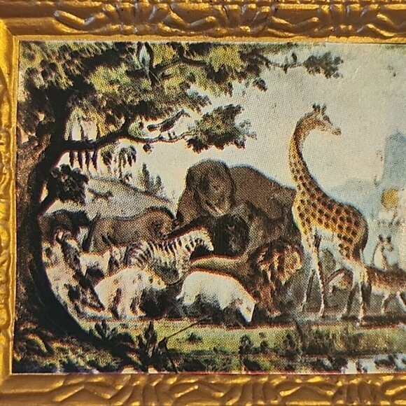 Tiny Mini Dollhouse Painting Adam Naming Creatures Animals 1 3/4" Hong Kong Vtg - Picture 2 of 6